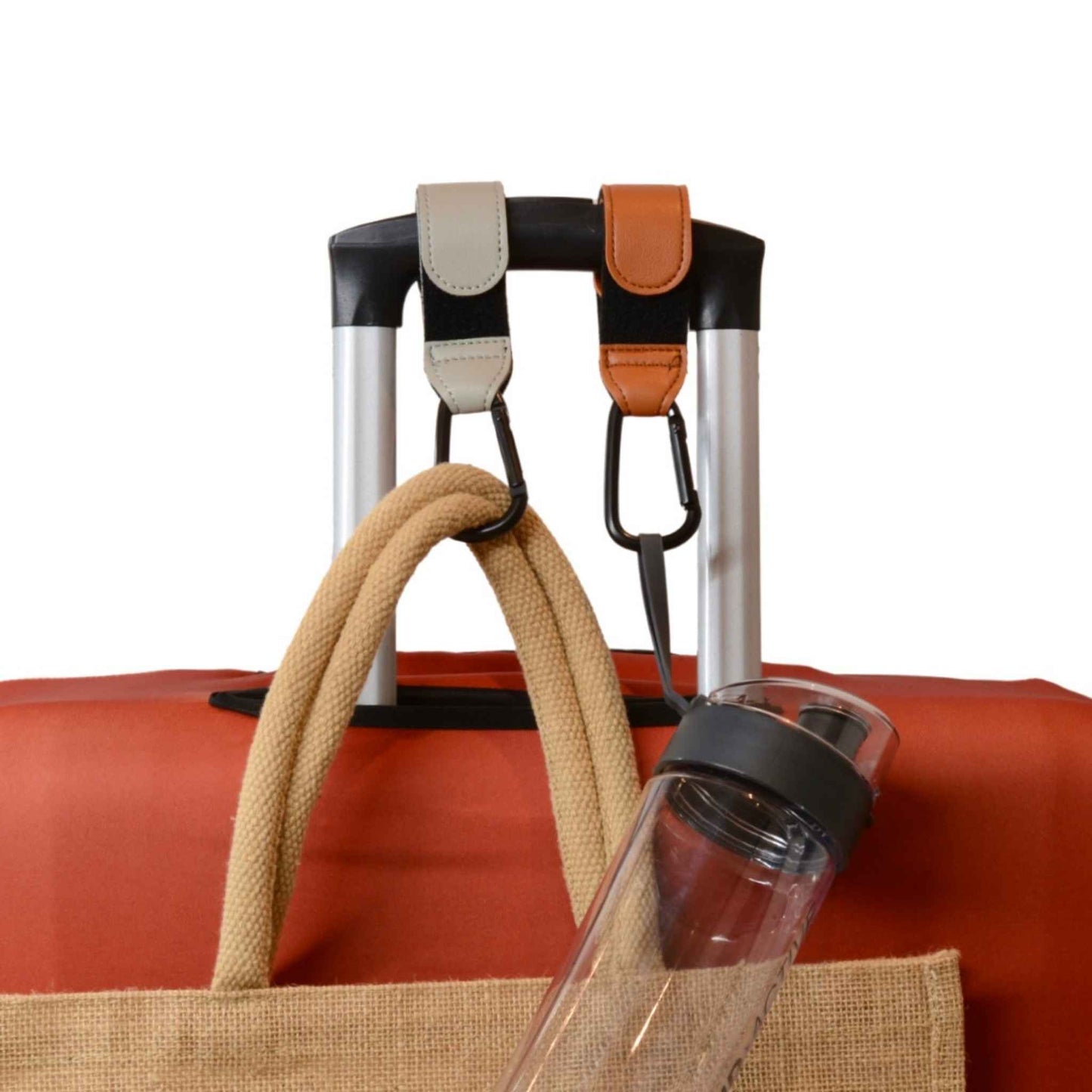 Baby Pram and Luggage Strap with Carabiner Hook to attach bags and water bottles, available in four grey, black, brown and light blue, one size