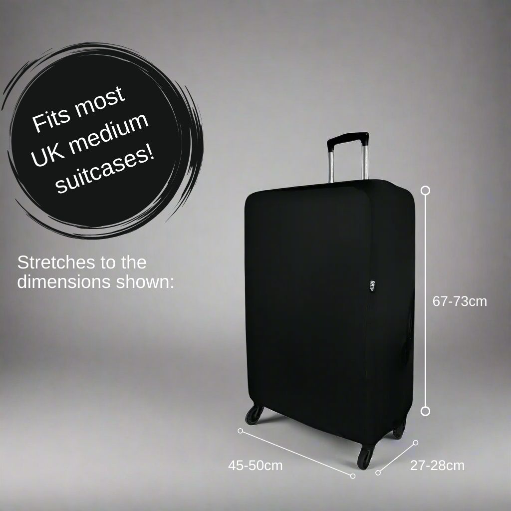 Medium Black Personalised Suitcase Cover Dimensions for UK Medium Suitcases