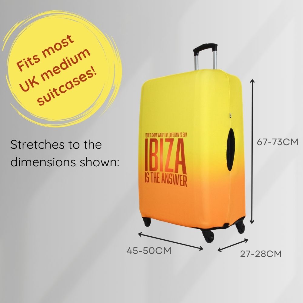 Ibiza suitcase cover in yellow and orange for 2025 holiday - UK Medium Size