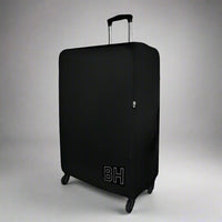 Medium Personalised Suitcase Cover in Black with White, Gold or Rose Gold initials lower right of case.