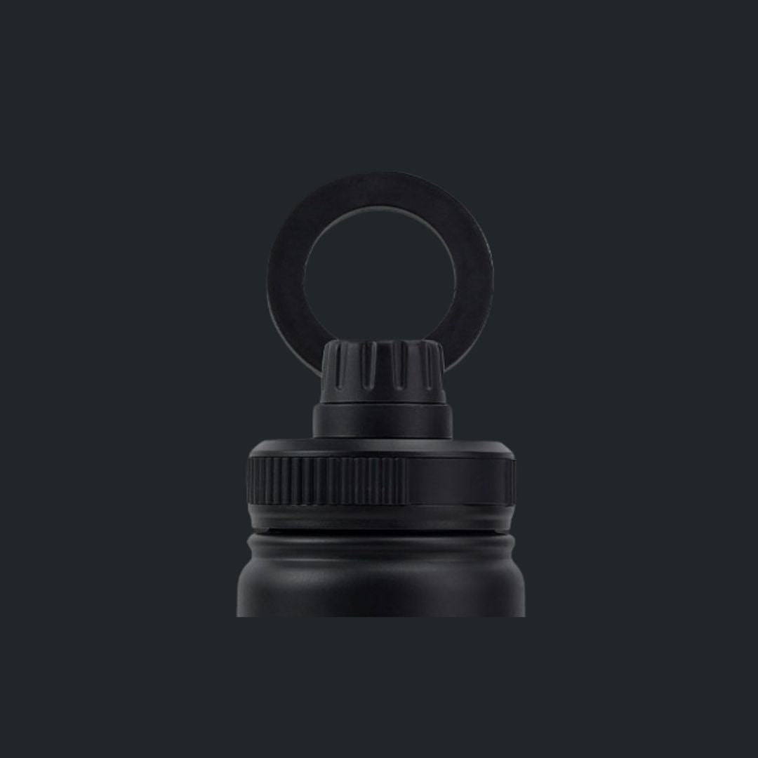 Black magnetic replacement lid for Grip Luggage Water Bottle with build-in phone holder magnet