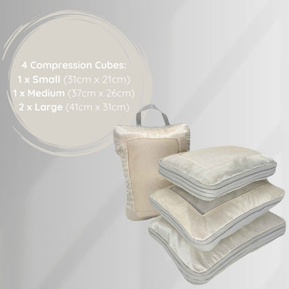 Beige Compressible Packing Cube Set UK Stock - Dimensions