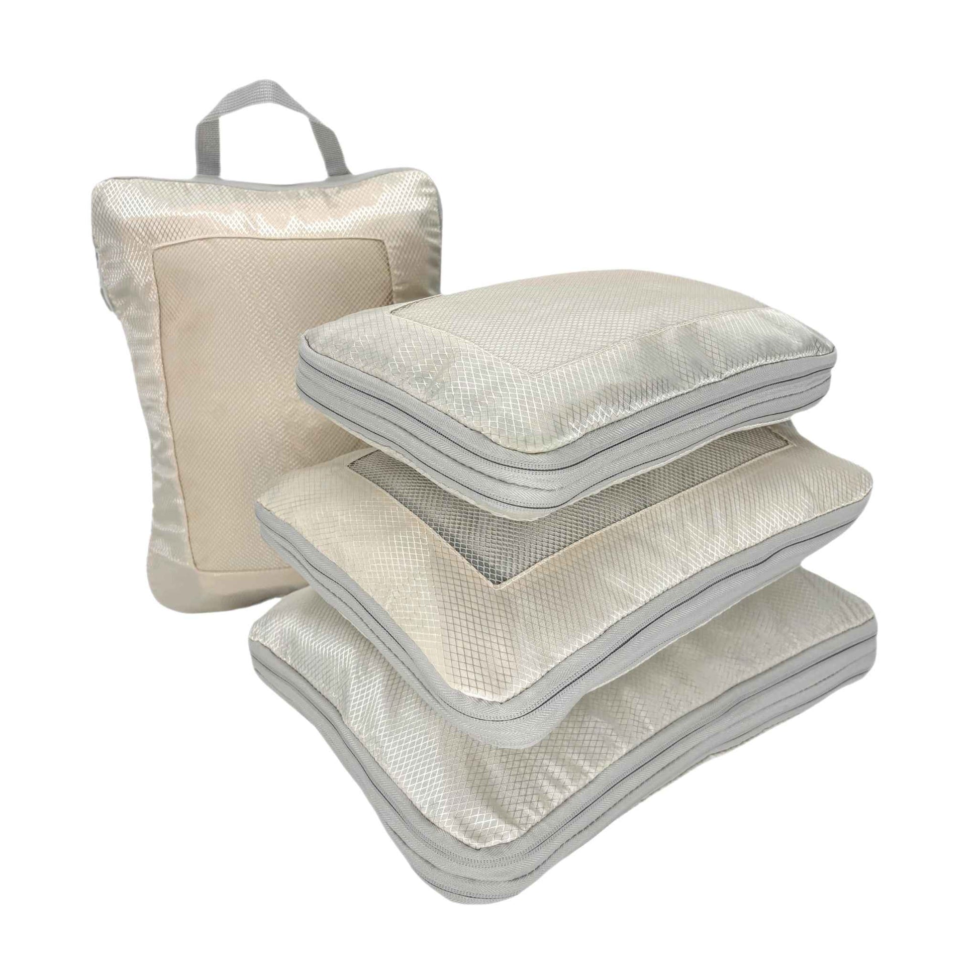 Compression Packing Cubes in Beige - 4 Piece Pack Travel Hack