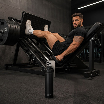 Black Insulated Gym Water Bottle with Phone Holder Mount
