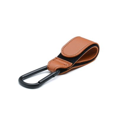 Baby Pram or Luggage Strap with Carabiner Hook to attach bags and water bottles, in Brown PU Leather 