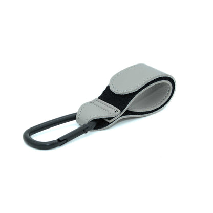 Baby Pram or Luggage Strap with Carabiner Hook to attach bags and water bottles, in grey