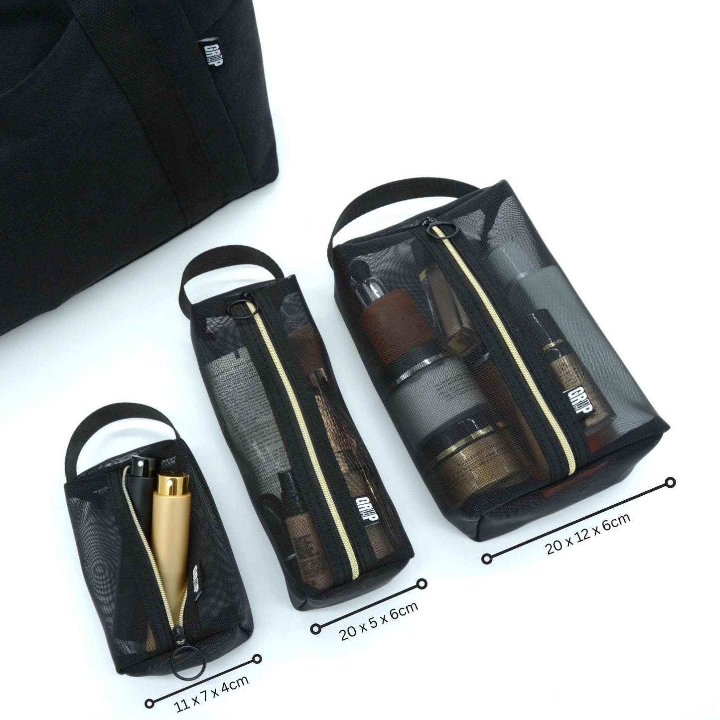 Luxury Travel Toiletry Bags in Black UK Stock for Men and Women 3 Piece Pack