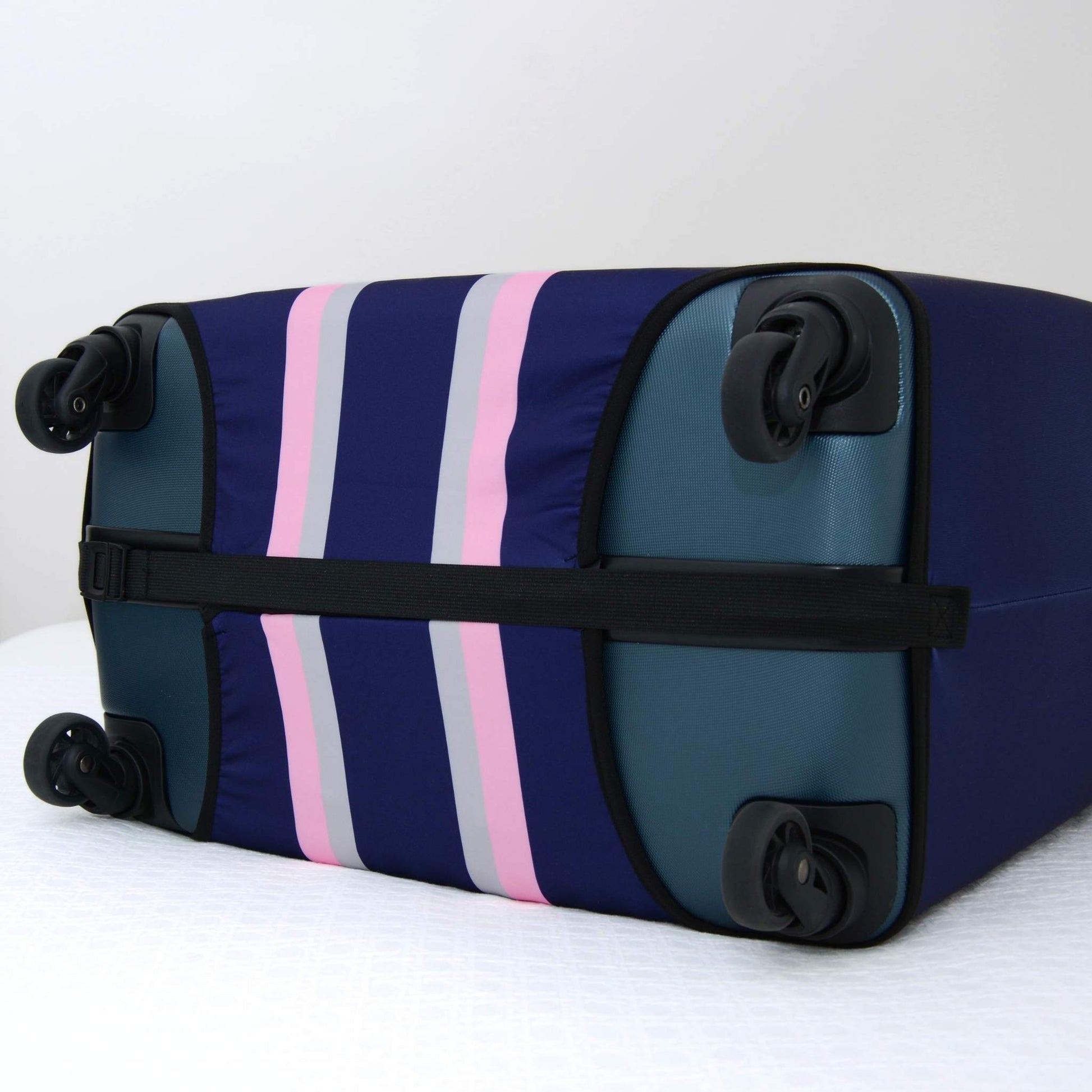 Navy and Pink Medium Suitcase Cover - I'm Going Places