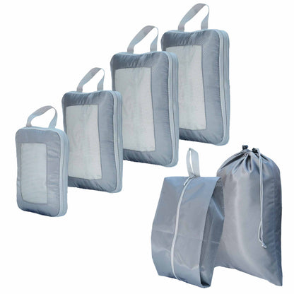 Ripstop Compression Packing Cubes in Grey - Travel Hack Pack of 6