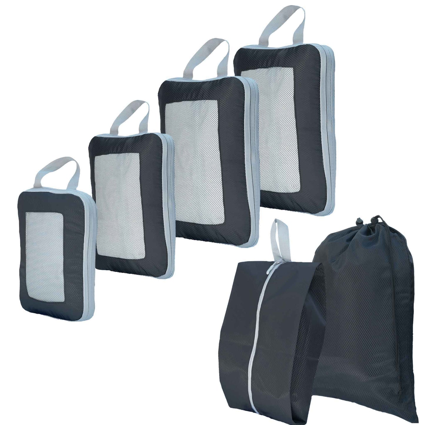 Ripstop Compression Packing Cubes - Travel Hack Pack of 6, in black