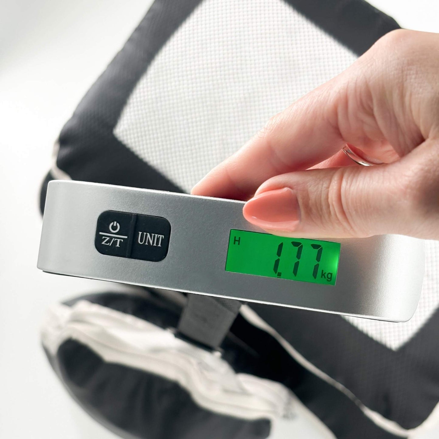 Travel Size Luggage Weighing Scales inc battery, in matt silver and matt black