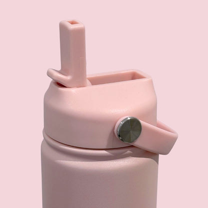 Kids water bottle easy-sip straw lid open with handle on baby pink Grip bottle 