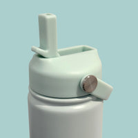 Kids water bottle easy-sip straw lid open with handle on turquoise blue Grip bottle 