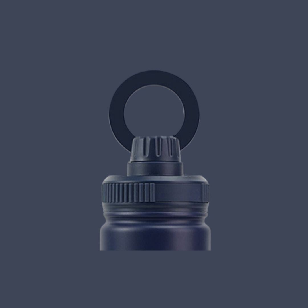 Navy blue magnetic replacement lid for Grip Luggage Water Bottle with build-in phone holder magnet 